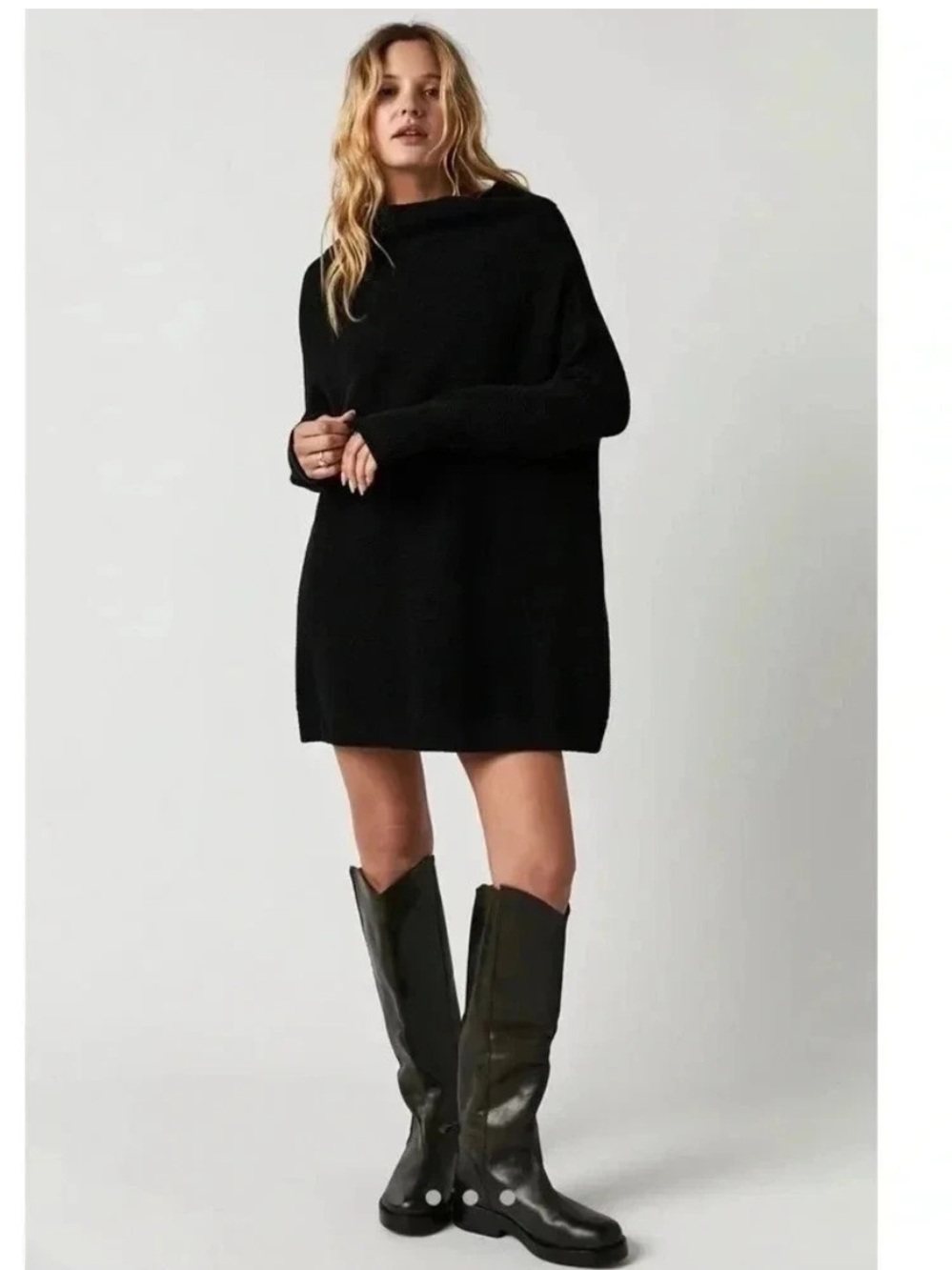 Free People Ottoman Slouchy Tunic Sweater Black XS Oversized Mock Neck